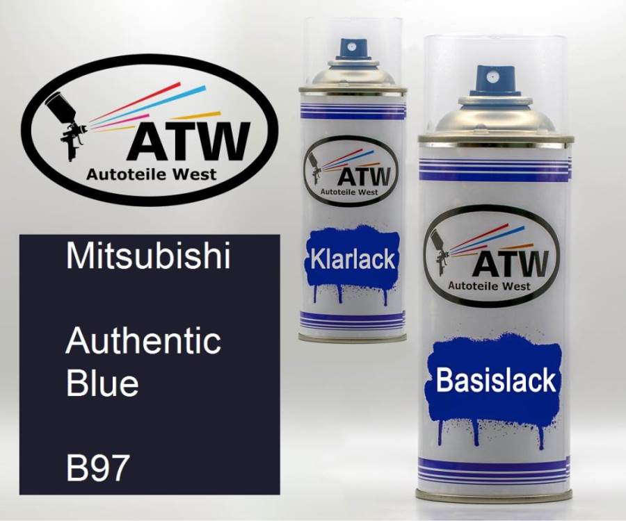 Mitsubishi, Authentic Blue, B97: 400ml Sprühdose + 400ml Klarlack - Set, von ATW Autoteile West.
